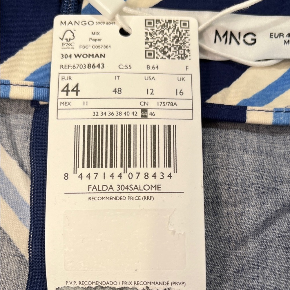 Mango Blue & White Slit Striped Skirt/NWT/12 - Picture 12 of 16